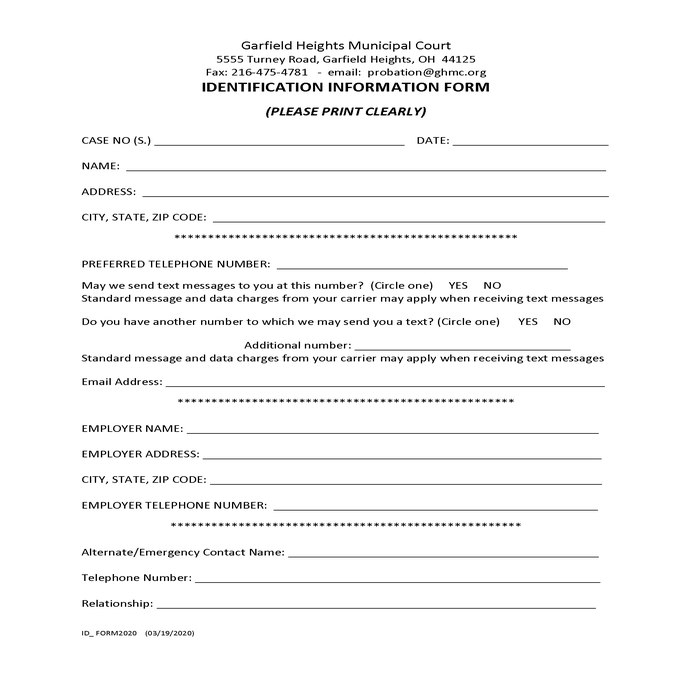 Defendant Identification Form