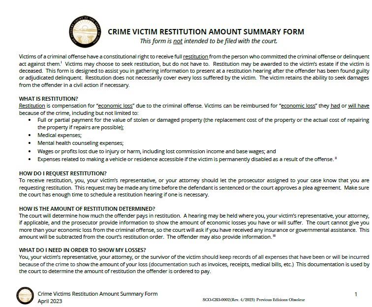 Victim Restitution Information & Form