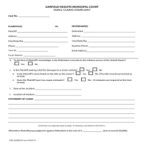 Small Claims Complaint