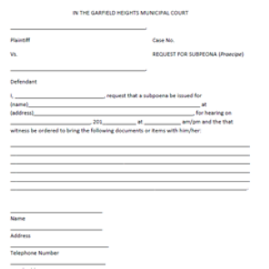 Praecipe - Request for Subpoena