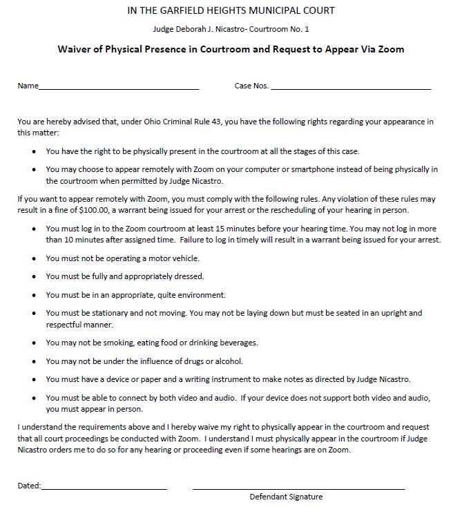 Waiver of Physical Appearance